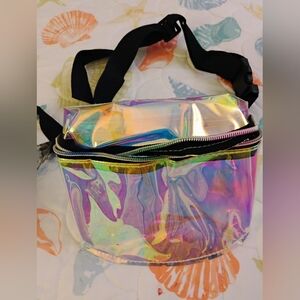 Shiny Neon Clear Crossbody Bag with Iridescent Charm